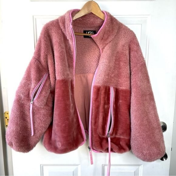 UGG Marlene Teddy Jacket in Vintage Rose Pink Cozy Warm Size Small - Picture 11 of 15
